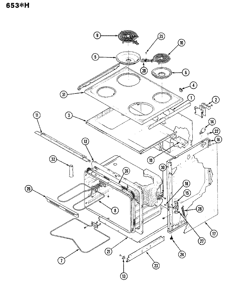 BODY Diagram and Parts List for 653WH-HV  Admiral Range