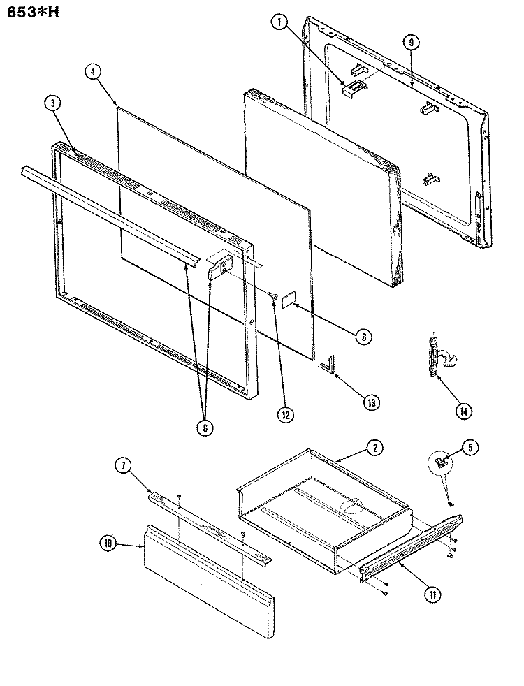 DOOR Diagram and Parts List for 653WH-HV  Admiral Range