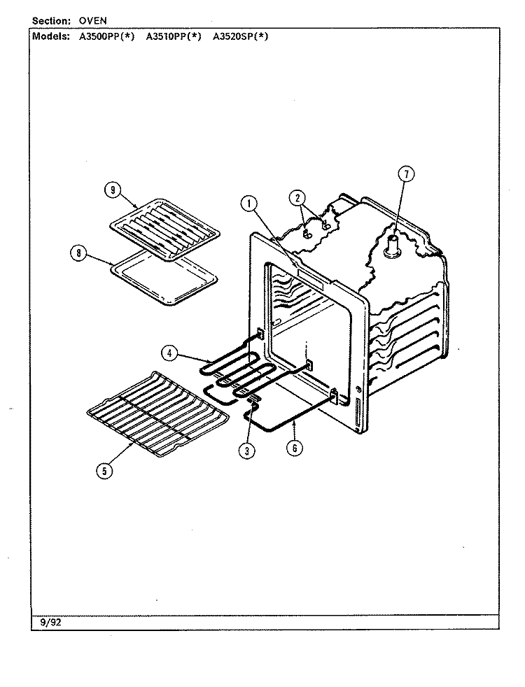 OVEN Diagram and Parts List for A3520SPA  Admiral Range