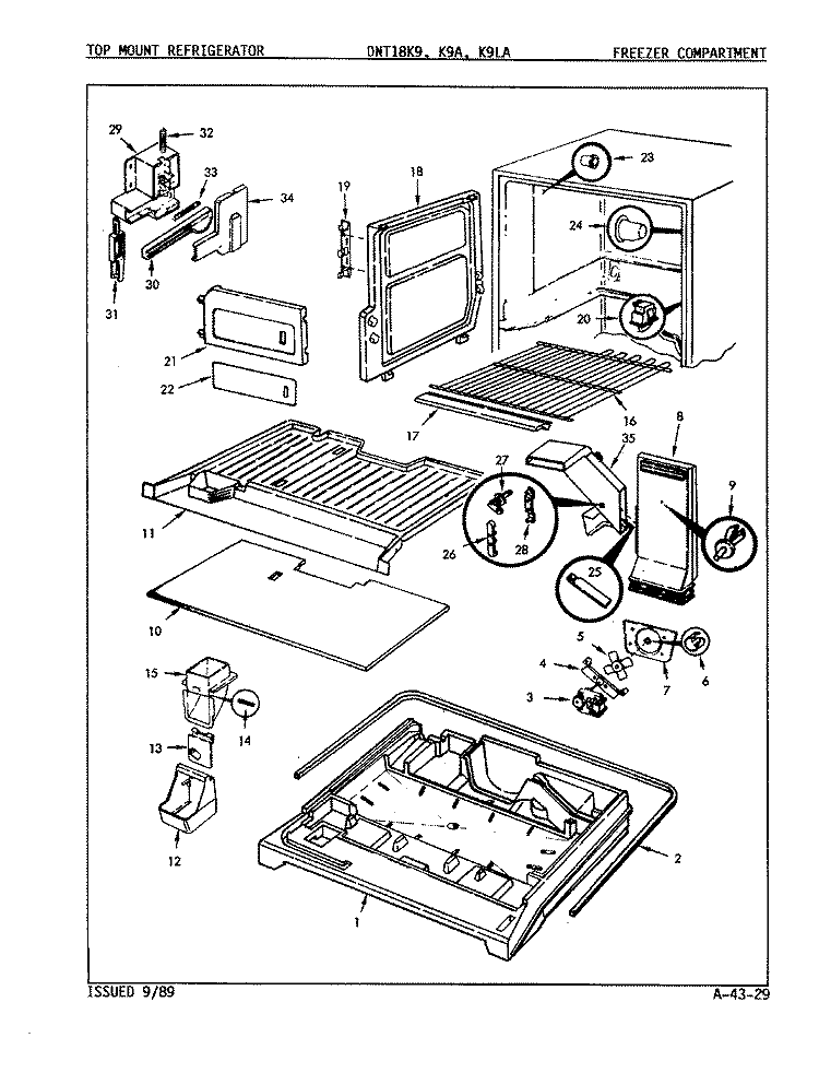 FREEZER COMPARTMENT Diagram and Parts List for DNT18K9 9A17A Admiral Refrigerator