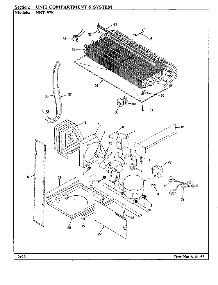 UNIT COMPARTMENT & SYSTEM Diagram and Parts List for NNT197KH BC63A Admiral Refrigerator
