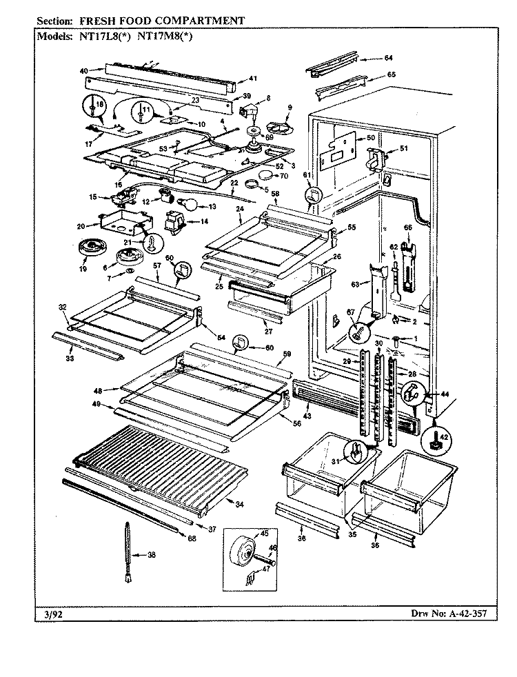 FRESH FOOD COMPARTMENT Diagram and Parts List for NT17L8A AA31A Admiral Refrigerator