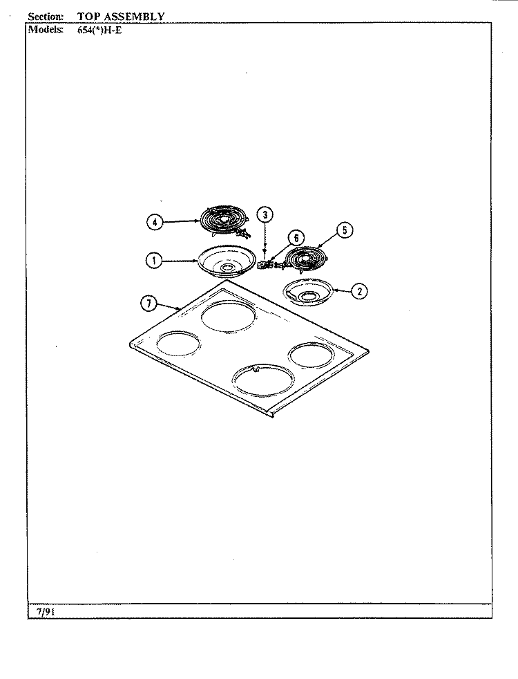 TOP ASSY. Diagram and Parts List for 654AH-ELVW  Admiral Range