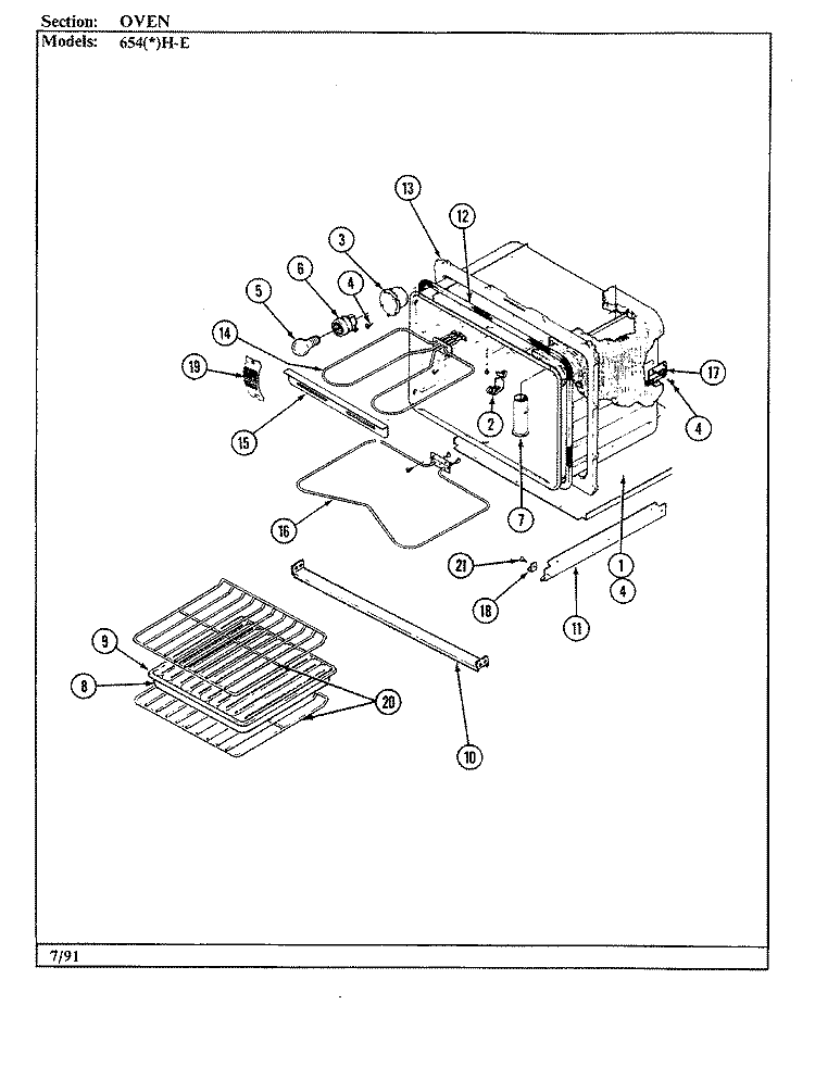 OVEN Diagram and Parts List for 654AH-ELVW  Admiral Range