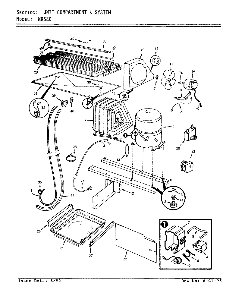 UNIT COMPARTMENT & SYSTEM Diagram and Parts List for NR580A AF56B Admiral Refrigerator