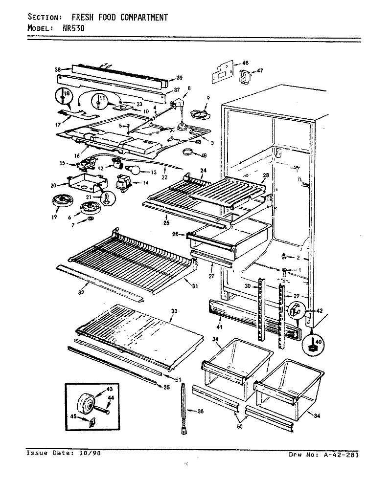 FRESH FOOD COMPARTMENT Diagram and Parts List for NR530H AF24B Admiral Refrigerator