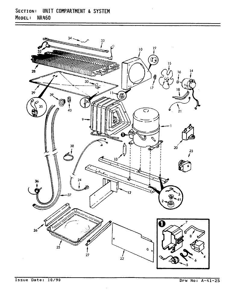 UNIT COMPARTMENT & SYSTEM Diagram and Parts List for NR460 AF03B Admiral Refrigerator
