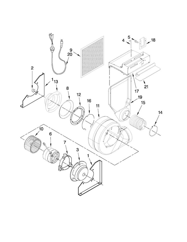 Blower Assembly Parts Diagram and Parts List for JES9800CAB00  Jenn-Air Range