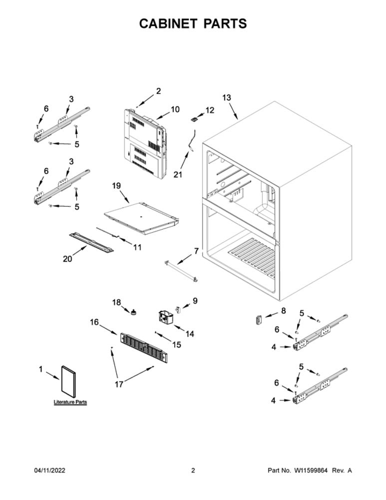Cabinet Parts Diagram and Parts List for JUCFP242HL11  Maytag Refrigerator