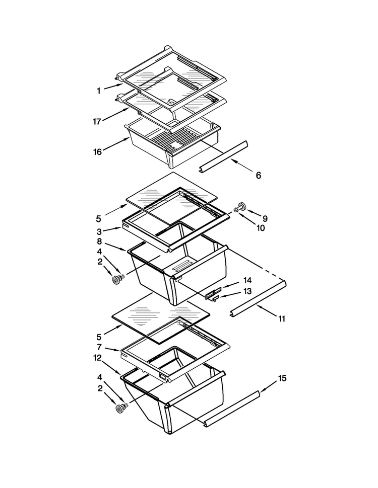 Refrigerator Shelf Parts Diagram and Parts List for 5MSF25N4BA00  Maytag Refrigerator