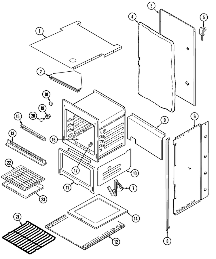 Oven/body Diagram and Parts List for OEMMAY5  Magic Chef Wall Oven