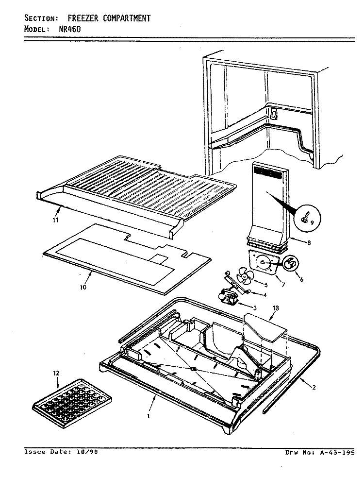 FREEZER COMPARTMENT Diagram and Parts List for NR460 AF03B Admiral Refrigerator