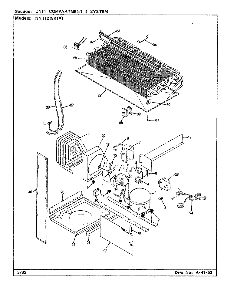 UNIT COMPARTMENT & SYSTEM Diagram and Parts List for NNTI219KA AC78A Admiral Refrigerator