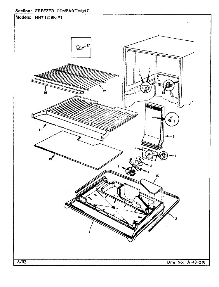 FREEZER COMPARTMENT Diagram and Parts List for NNTI219KA AC78A Admiral Refrigerator