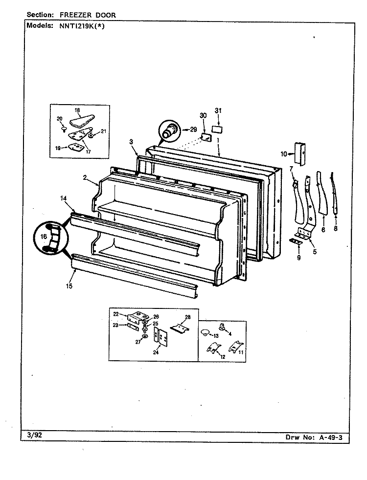FREEZER DOOR Diagram and Parts List for NNTI219KA AC78A Admiral Refrigerator