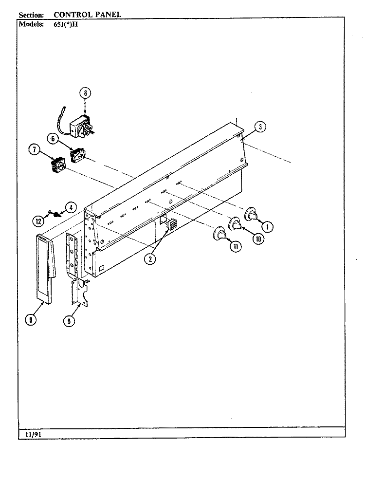 CONTROL PANEL (651xH) Diagram and Parts List for 656WH-EHVW  Admiral Range