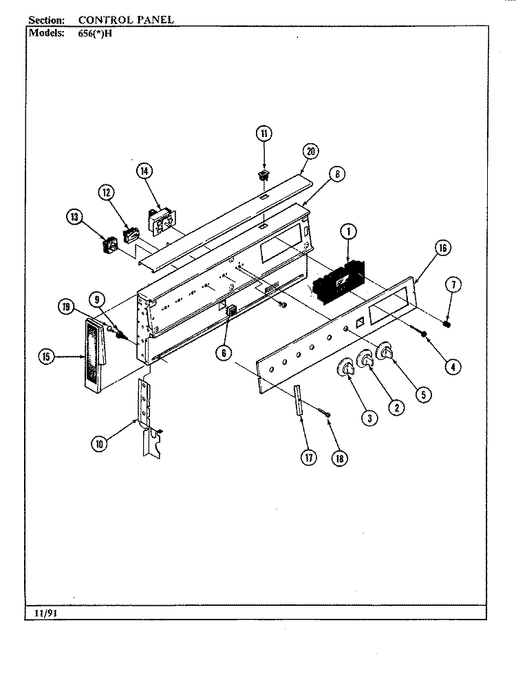 CONTROL PANEL (656xH - EHVW) Diagram and Parts List for 656WH-EHVW  Admiral Range
