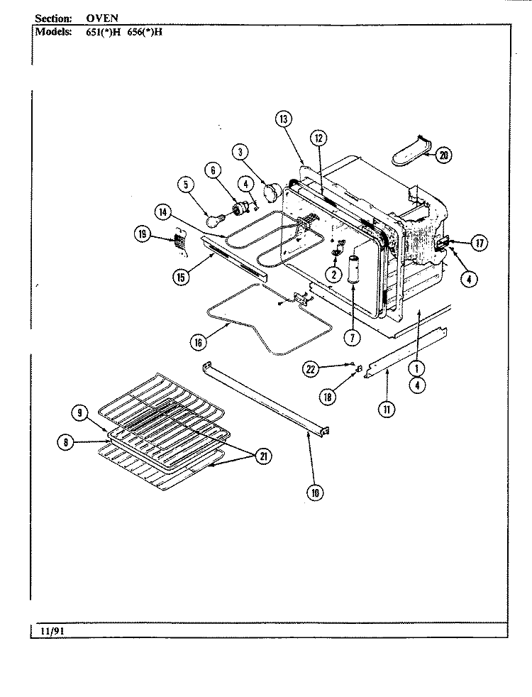 OVEN Diagram and Parts List for 656WH-EHVW  Admiral Range
