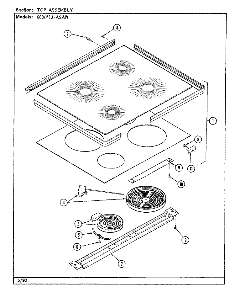 TOP ASSY. Diagram and Parts List for 668WJ-ASAW  Admiral Range