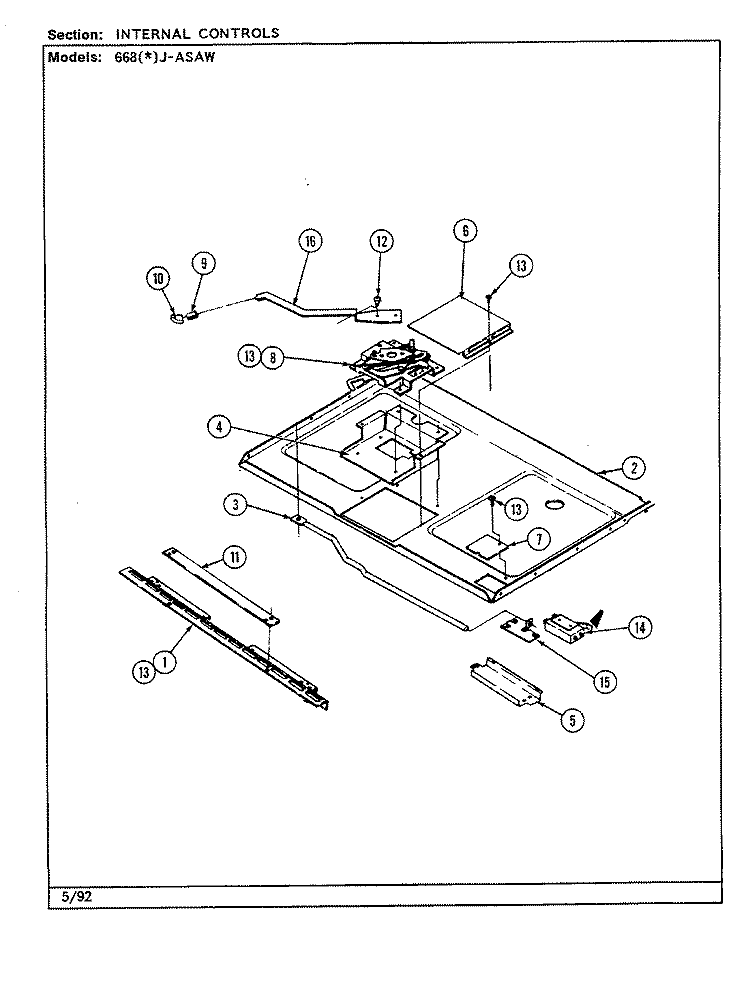 INTERNAL CONTROLS Diagram and Parts List for 668WJ-ASAW  Admiral Range