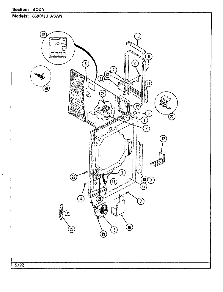 BODY Diagram and Parts List for 668WJ-ASAW  Admiral Range