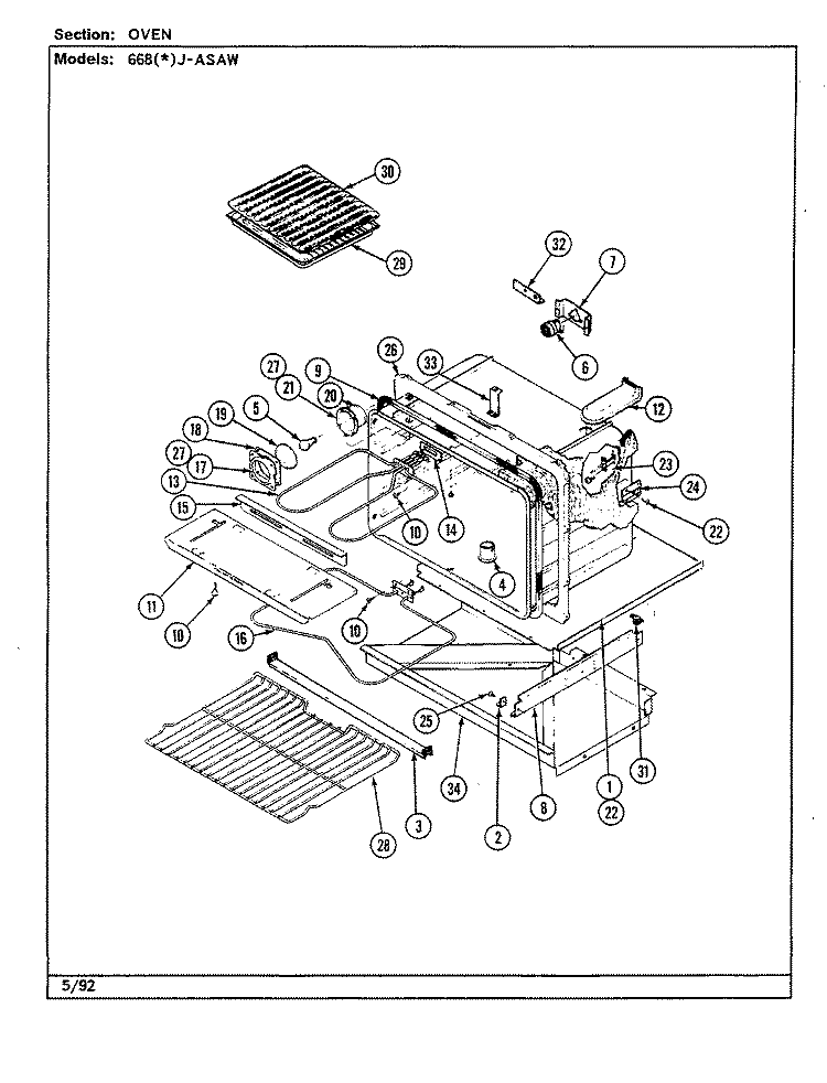 OVEN Diagram and Parts List for 668WJ-ASAW  Admiral Range