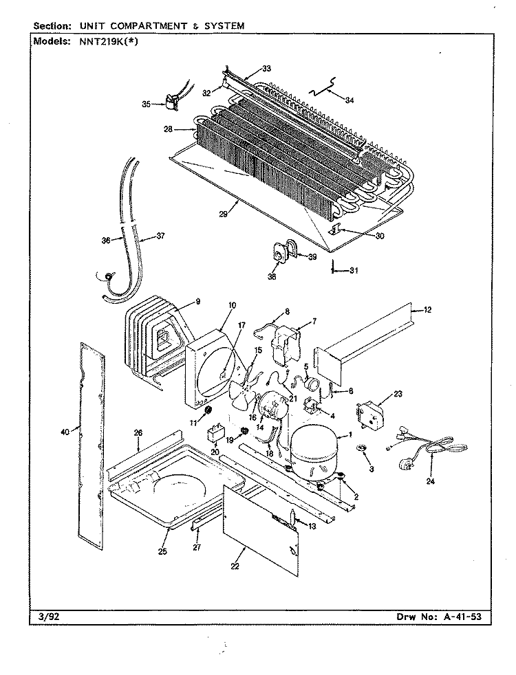UNIT COMPARTMENT & SYSTEM Diagram and Parts List for NNT219KA BC80B Admiral Refrigerator