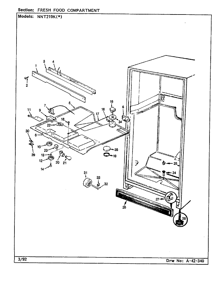 FRESH FOOD COMPARTMENT Diagram and Parts List for NNT219KA BC80B Admiral Refrigerator