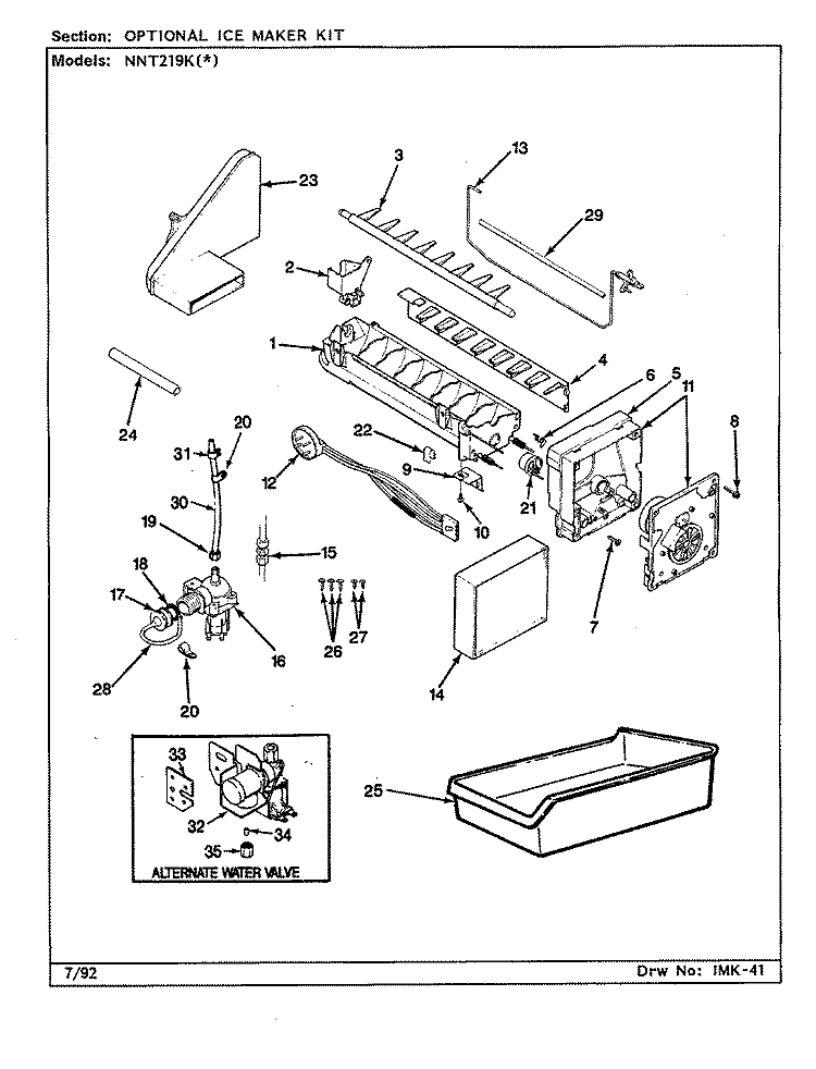 OPTIONAL ICE MAKER KIT Diagram and Parts List for NNT219KA BC80B Admiral Refrigerator