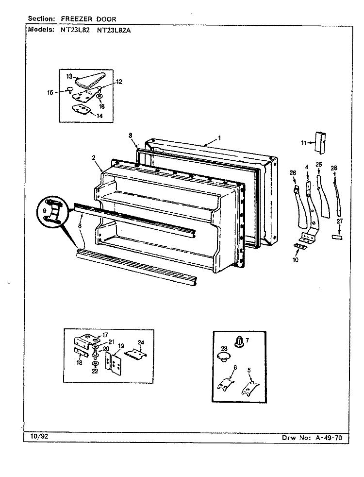 FREEZER DOOR Diagram and Parts List for NT23L82A CF99A International Refrigerator