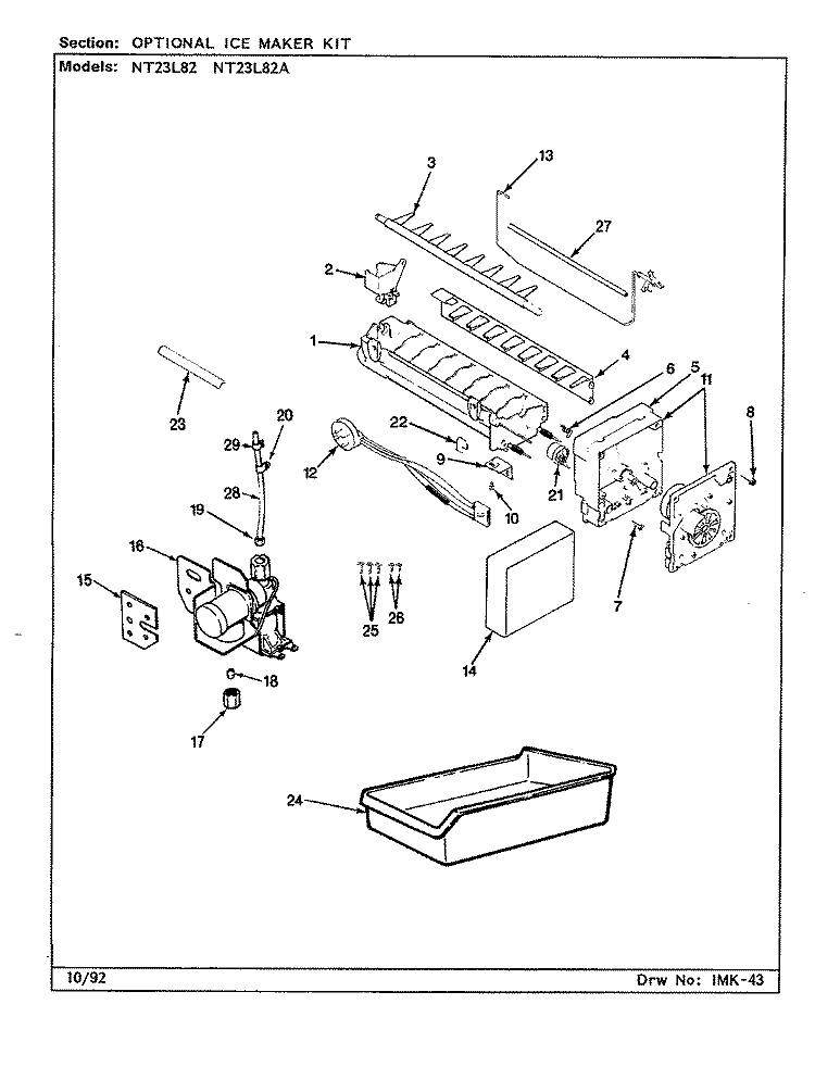 OPTIONAL ICE MAKER KIT Diagram and Parts List for NT23L82 CF97A International Refrigerator