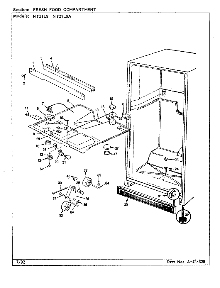 FRESH FOOD COMPARTMENT Diagram and Parts List for NT21L9A BA76C Admiral Refrigerator