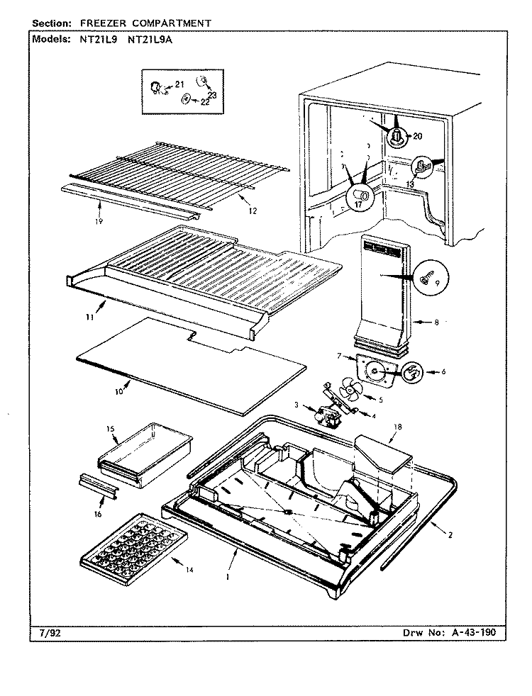 FREEZER COMPARTMENT Diagram and Parts List for NT21L9A BA76C Admiral Refrigerator