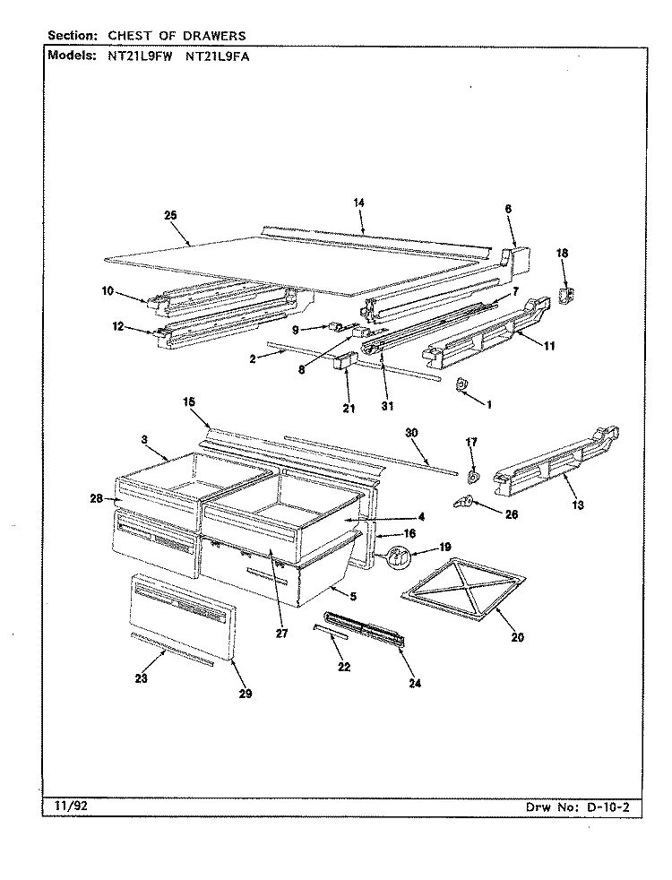CHEST OF DRAWERS Diagram and Parts List for NT21L9FA CA72A Admiral Refrigerator