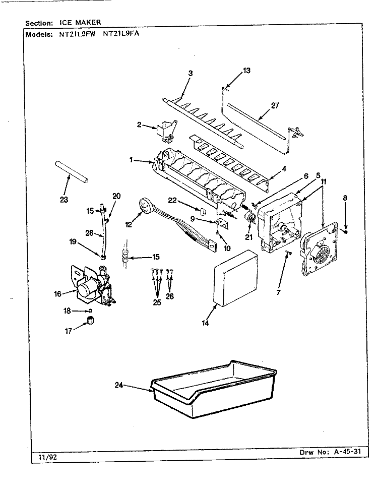 ICE MAKER Diagram and Parts List for NT21L9FA CA72A Admiral Refrigerator