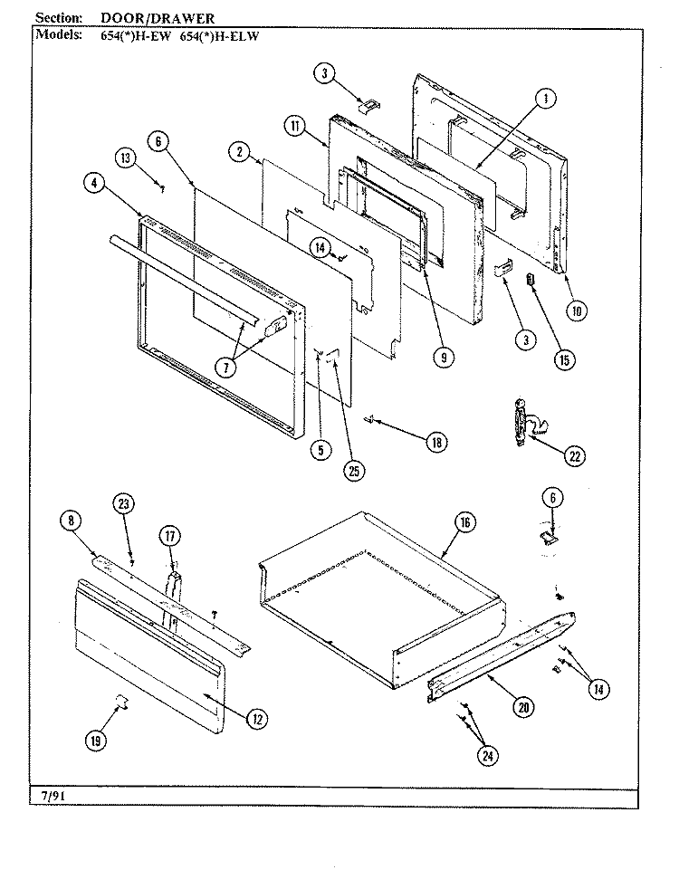 DOOR / DRAWER (654xH - EVW, 654xH - ELVW) Diagram and Parts List for 654AH-ELVW  Admiral Range