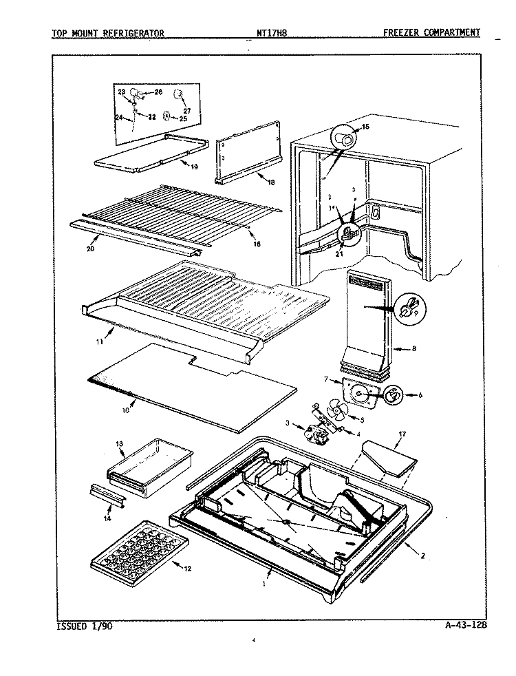 FREEZER COMPARTMENT Diagram and Parts List for NT17H8H 8A24A Admiral Refrigerator