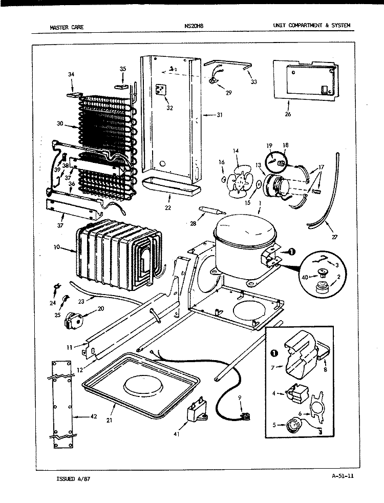 UNIT COMPARTMENT & SYSTEM Diagram and Parts List for NS20H8A 7L12A Admiral Refrigerator