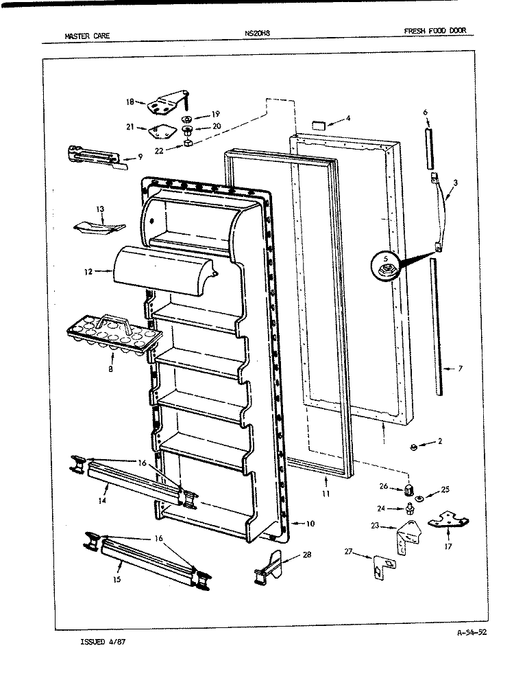 FRESH FOOD DOOR Diagram and Parts List for NS20H8A 7L12A Admiral Refrigerator
