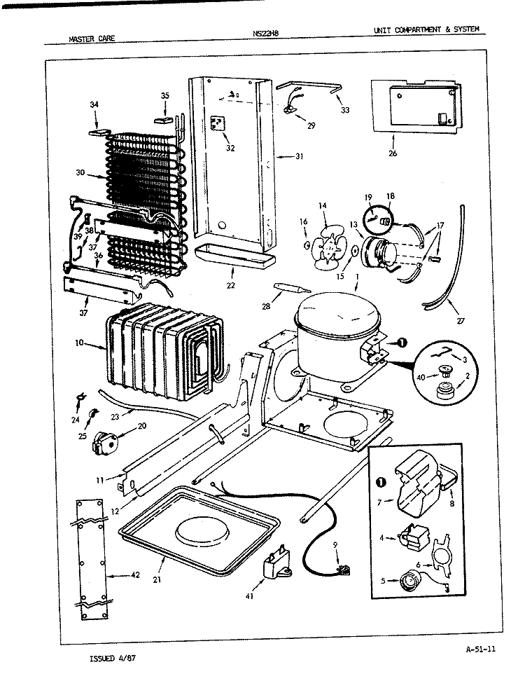 UNIT COMPARTMENT & SYSTEM Diagram and Parts List for NS22H8 7L03A Admiral Refrigerator