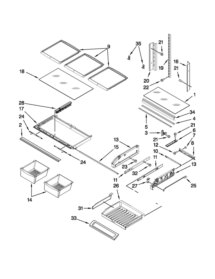 Shelf Parts Diagram and Parts List for MFI2269VEB7  Maytag Refrigerator