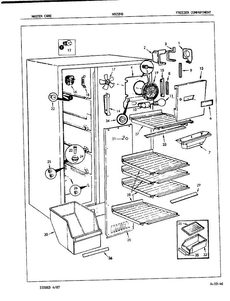 FREEZER COMPARTMENT Diagram and Parts List for NS22H8 7L03A Admiral Refrigerator