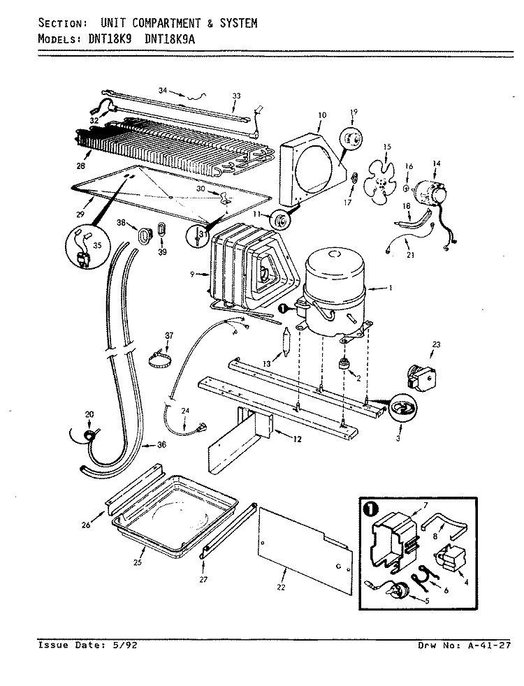 UNIT COMPARTMENT & SYSTEM Diagram and Parts List for DNT18K9 9A91A Admiral Refrigerator