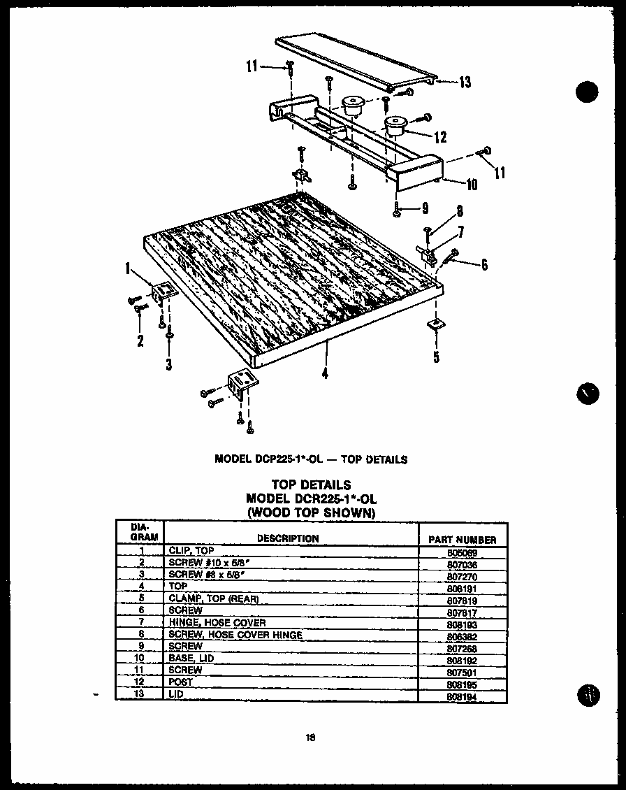 Top Details (dcr-225-1a-ol) (dcr-225-1l-ol) (dcr-225-1h-ol) (dcr-225-1c-ol) (dcr-225-1w-ol) Diagram and Parts List for DCR-225-1A-OL  Caloric Dishwasher