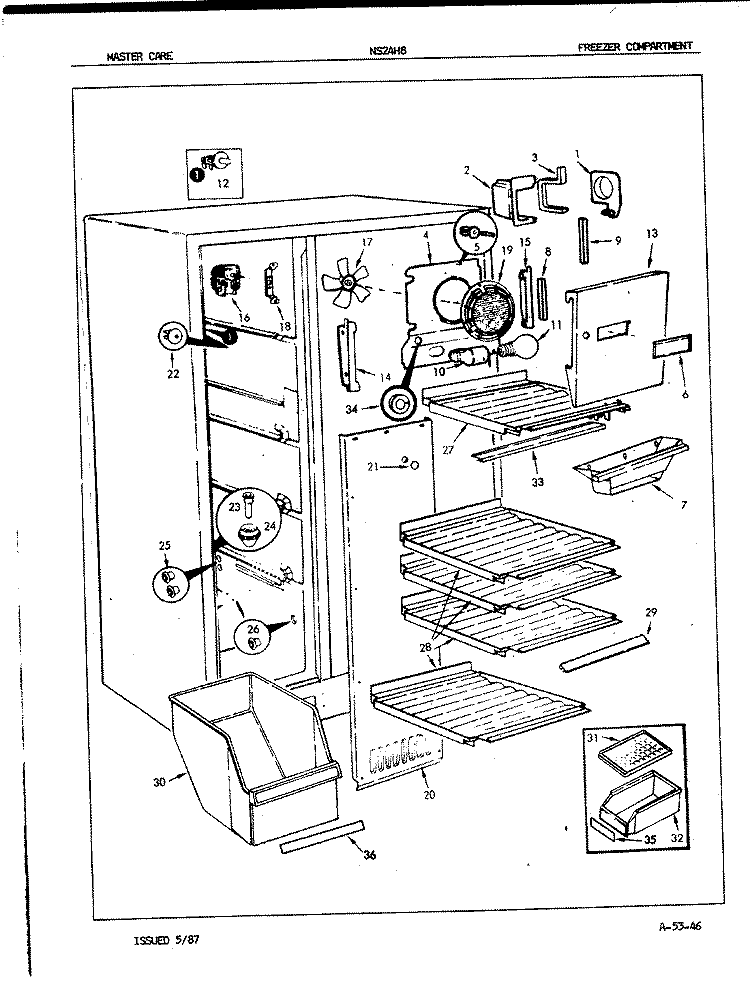 FREEZER COMPARTMENT Diagram and Parts List for NS24H8 7L07A Admiral Refrigerator