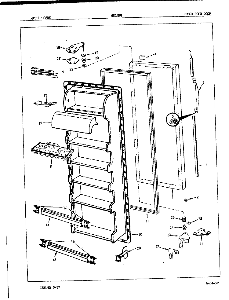 FRESH FOOD DOOR Diagram and Parts List for NS24H8 7L07A Admiral Refrigerator