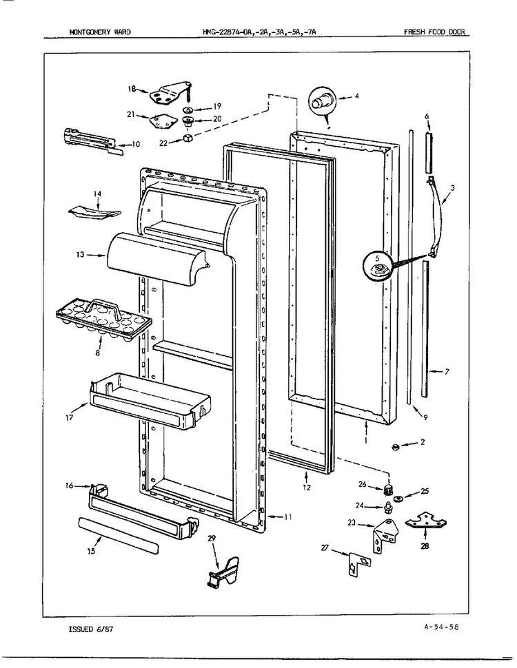 Fresh Food Door Diagram and Parts List for 22874A  Admiral Refrigerator
