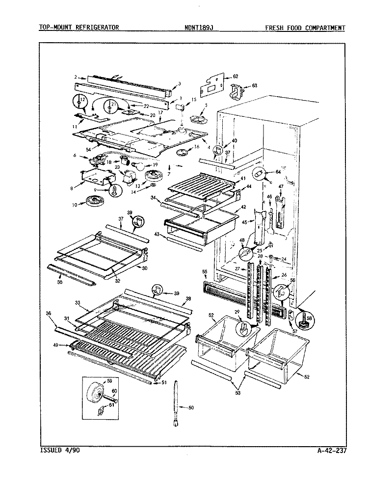 FRESH FOOD COMPARTMENT Diagram and Parts List for NDNT189J 8B28A Admiral Refrigerator