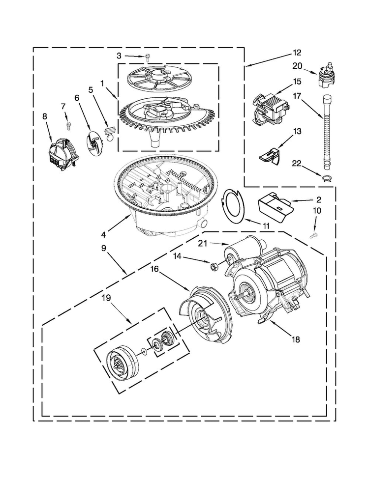 Pump And Motor Parts Diagram and Parts List for MDB8949SBM1  Maytag Dishwasher