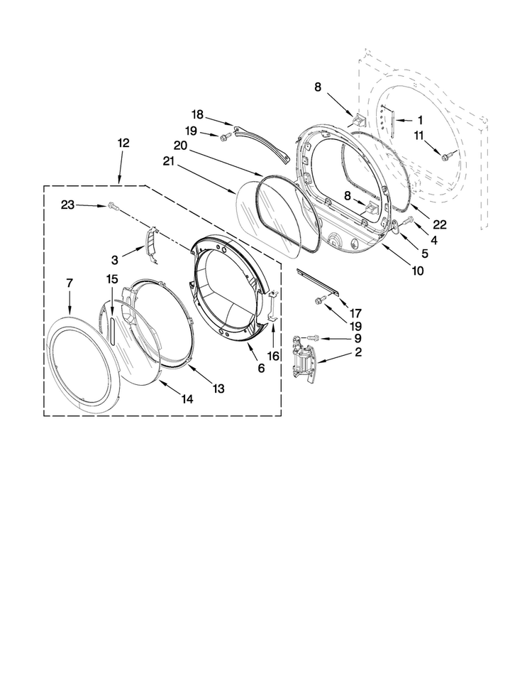 Door Parts Diagram and Parts List for MEDE500WJ0  Maytag Dryer